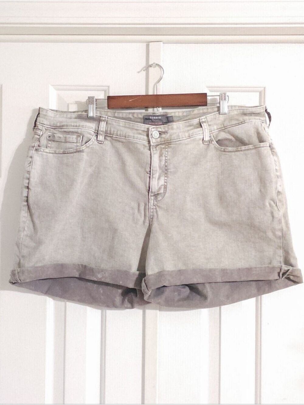 Torrid Light Gray Rolled-Hem Denim Shorts